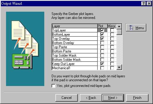 決定Gerber文件要繪制的板層，依據實際狀況勾選各個板層。