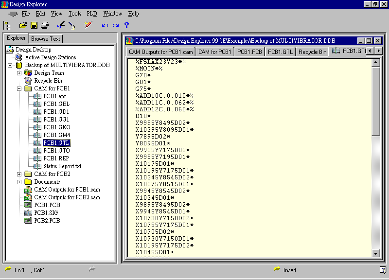 要檢查各Gerber輸出文件，則在瀏覽器中打開CAM Output for PCB1，即可看到一系列Gerber輸出文件。